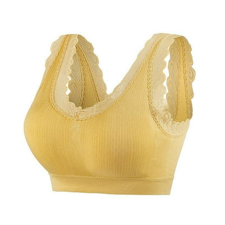 Hot Savings: Sports Bra  sujetador deportivo  Fashion Women Solid Color Wireless Lace Pad Gathering Daily Bra SOPATENOR Yellow Free Size