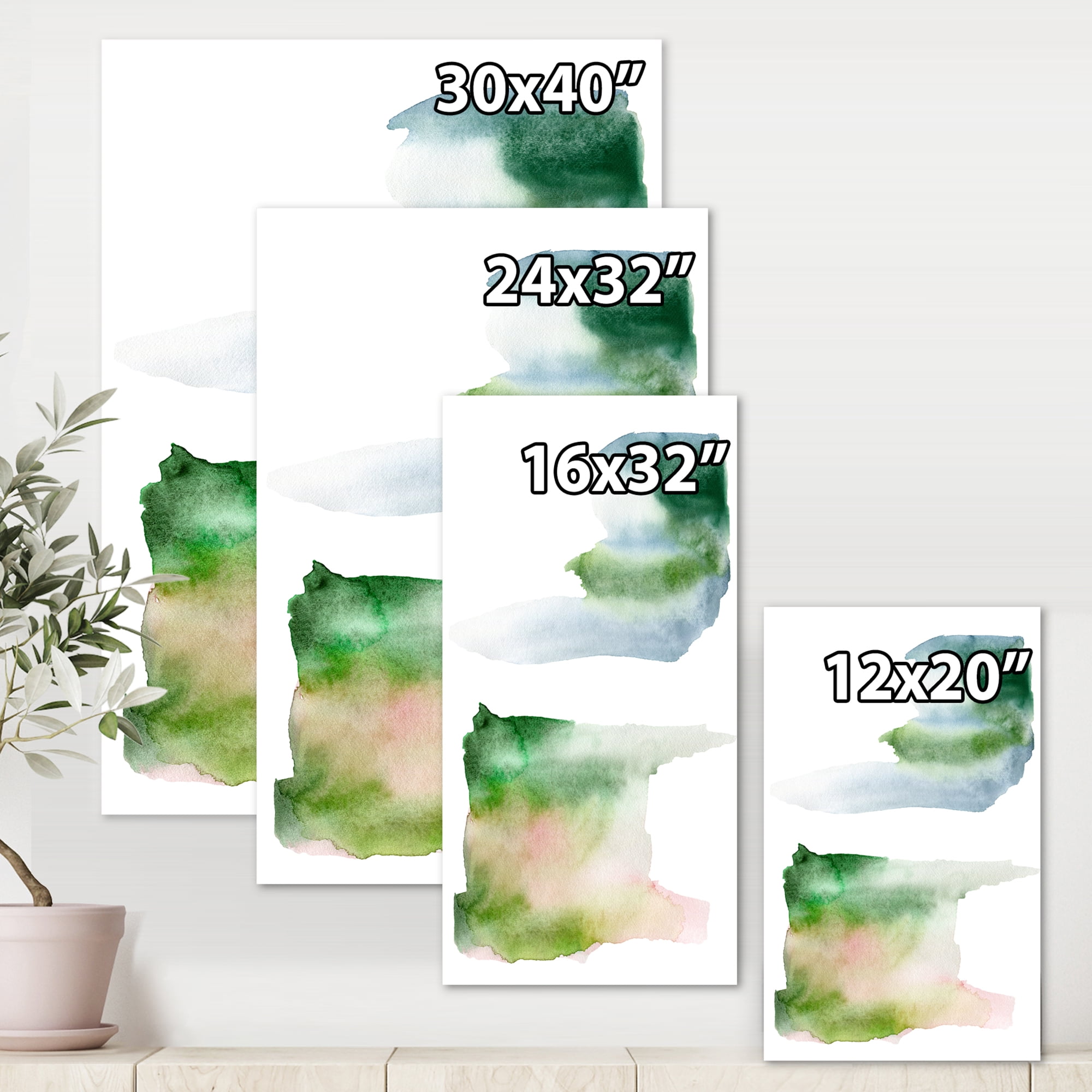 Designart ' Blue Green and Pink Spots Clouds ' Modern Canvas Wall Art Print