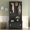 thumbnail image 2 of M optimized Tall Hall Tree with Sliding Doors Wooden Shoe Cabinet with Bench Adjustable Shelves Hooks Modern Coat Rack for Entryway Hallway Living Room, 2 of 9