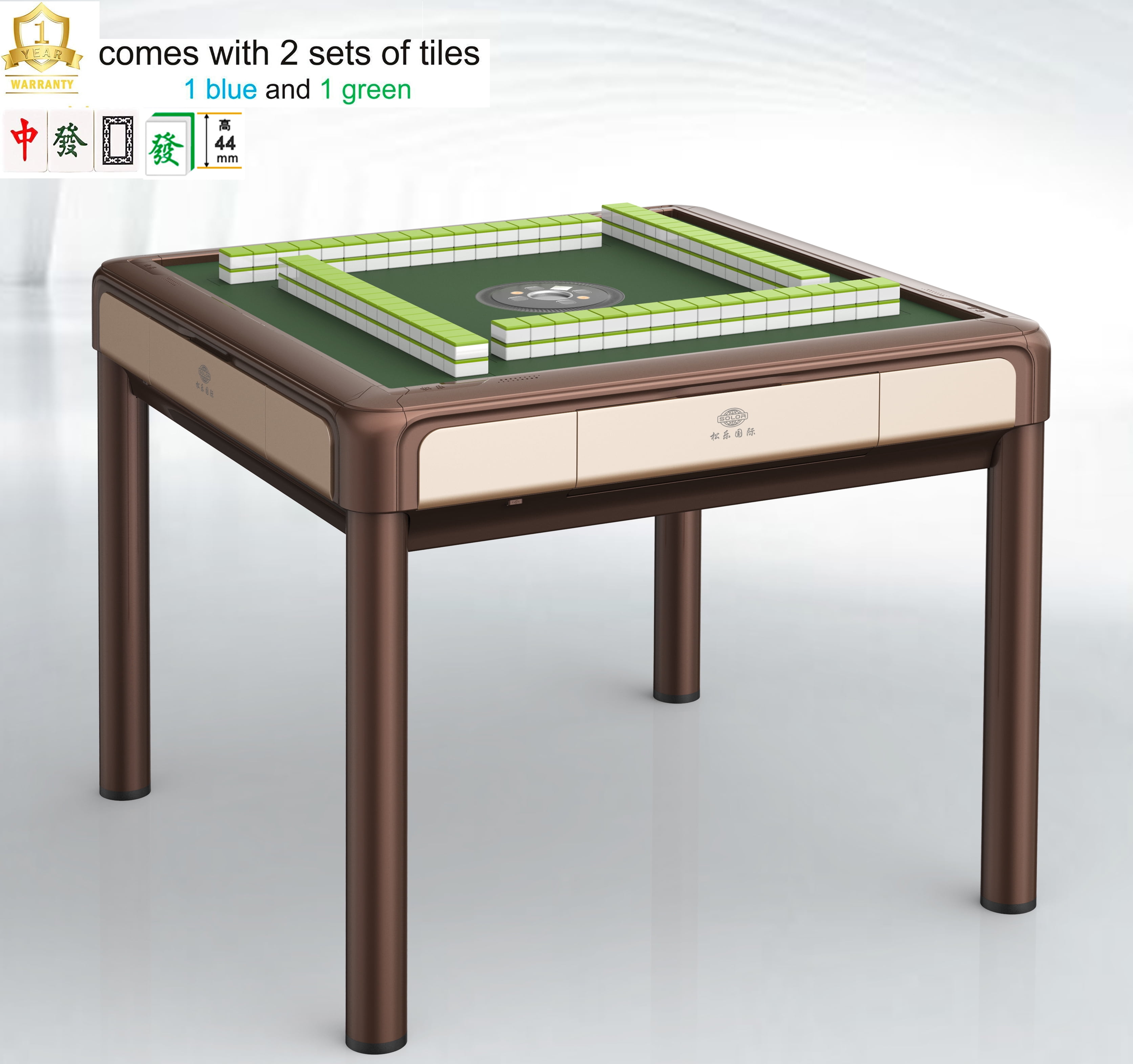 Blue & Green USA MJ Table Filipino 40mm Automatic Mahjong Table with 2 Sets of Numbered Tiles & Tabletop Cover 