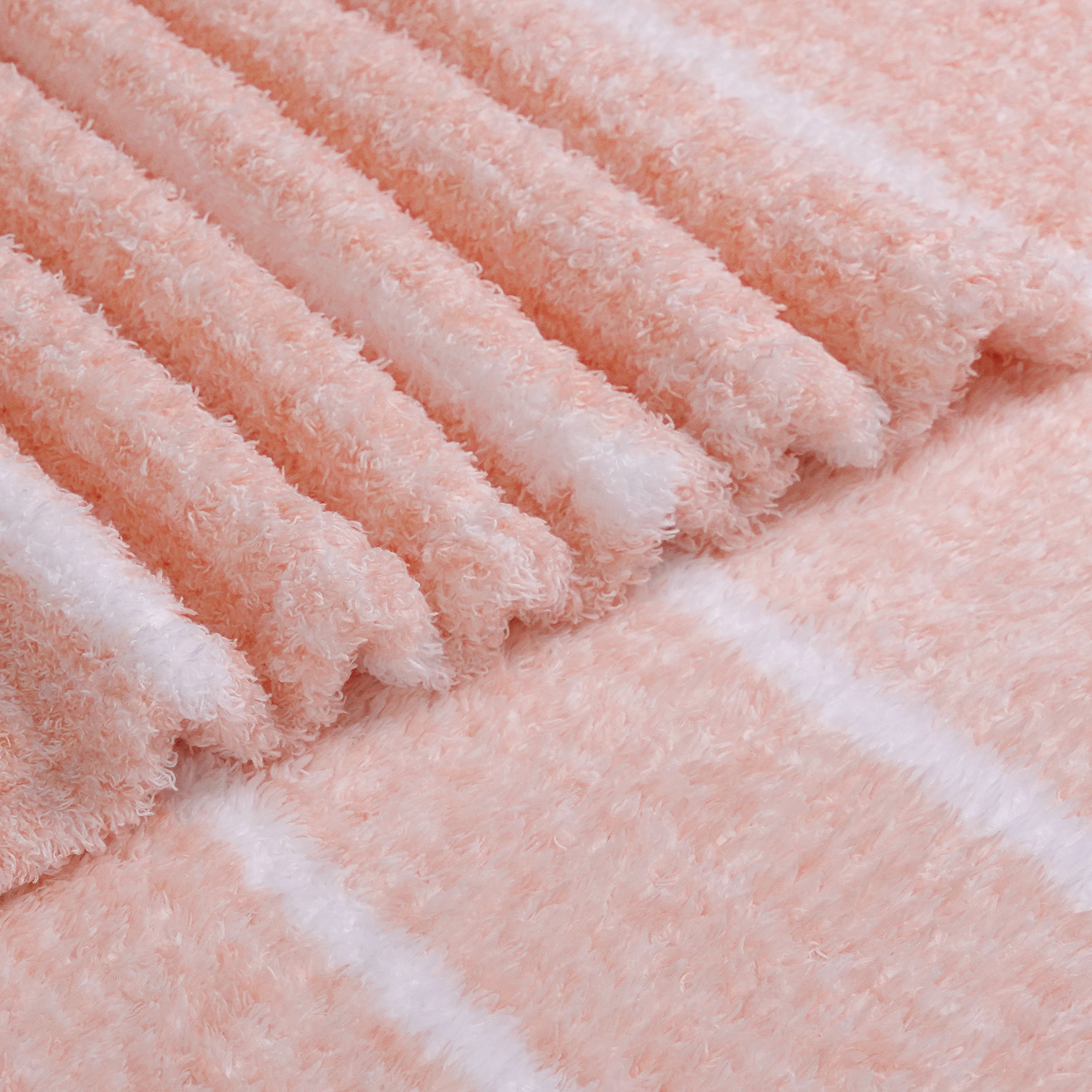 Regal Living Ultra Soft Cozy Knit Throw Blanket, Peach Pink Stripe, 90" x 90"
