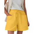 thumbnail image 3 of Women Comfy Drawstring Casual Elastic Waist Pure Color Shorts with Pockets Yellow L, 3 of 8