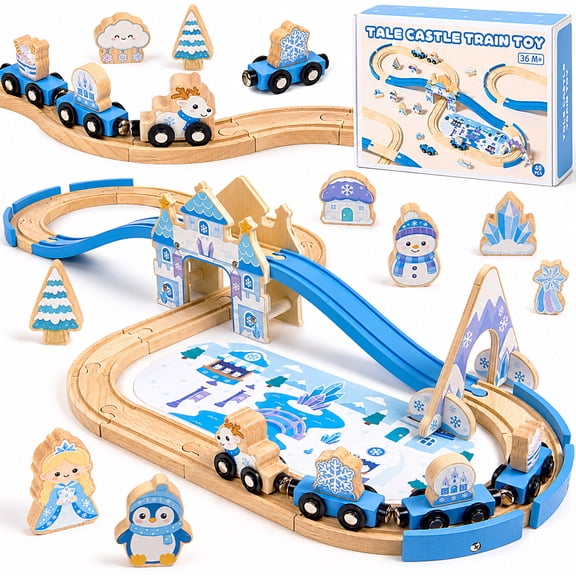 Lictin Wooden Train Set for Kids, 41 Pcs Train Toys for Toddlers, Wooden Train Tracks Toy, Christmas Birthday Gifts for 2 3 4 5 6 Year Boys Girls