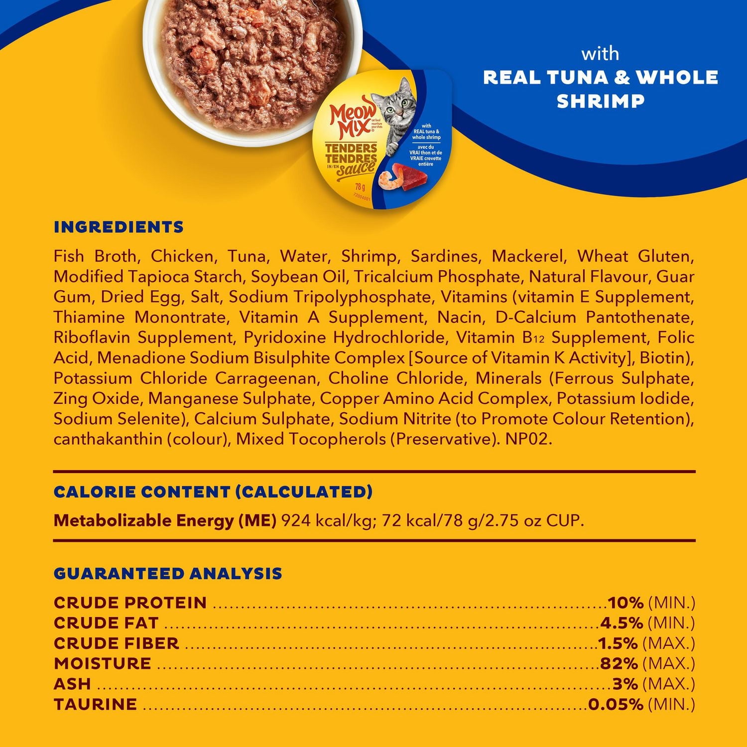 Meow Mix Tenders in Sauce with Real Tuna & Whole Shrimp, Wet Cat Food, 78g