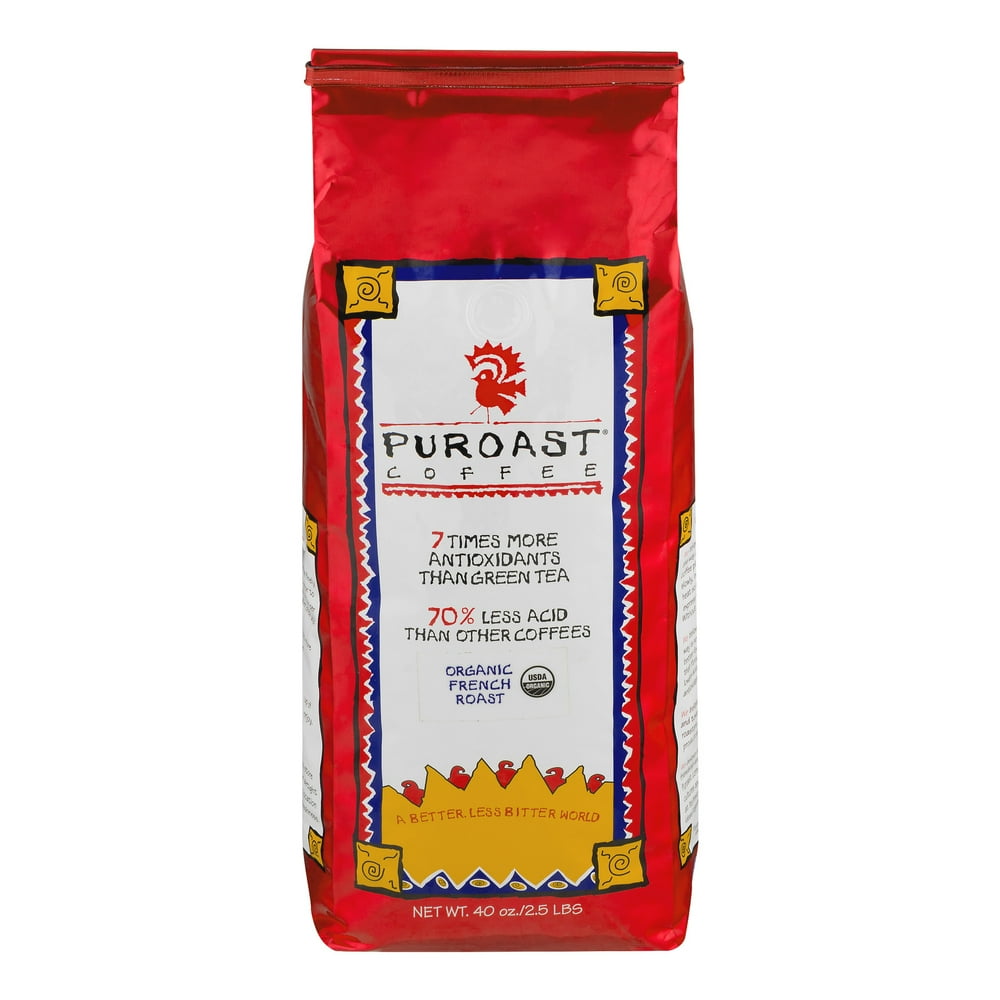 Puroast Organic French Roast Low Acid Whole Bean Coffee, 40 oz Bag