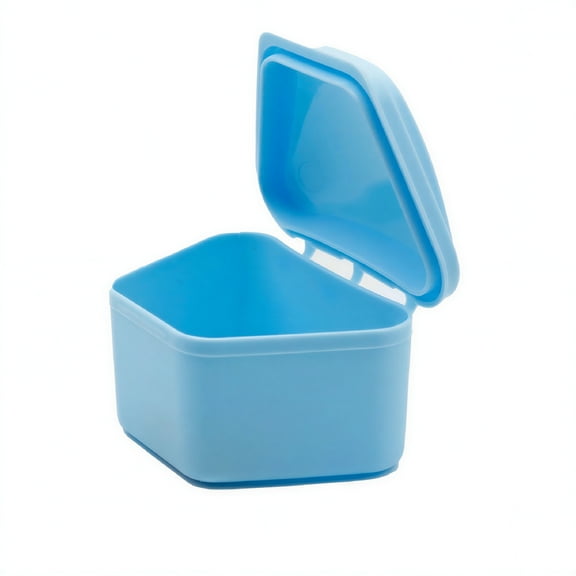 ACDANC Denture Case,Portable Denture Cup with Rinsing Basket,Leakproof Retainer Box for Travel,Compact Storage,Blue