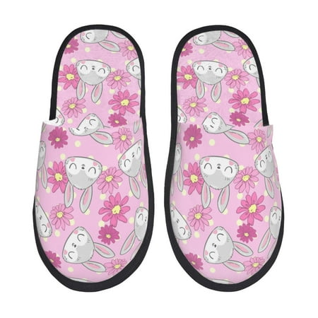 Balery Sunflower Rabbit Slient Indoor Furry Fleece Comfort House Shoes Soft Non-Slip Home Shoes Cotton slippers House Slippers-- Large