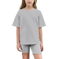 thumbnail image 2 of Spazoro Little & Big Girls Leisure Outfit Sets, Solid Color Crew Neck 2-Pieces Summer Short Sleeve Shirt and Shorts Sets Gray Size 5 T, 2 of 9