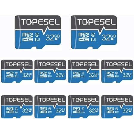 Micro SD Card 10 Pack 32Gb Topesel High Speed Class 10 UHS-I TF Card Memory Card for Nintendo Switch Camera Phone Blue