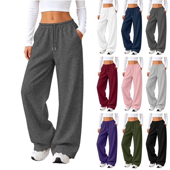 Diufon Women's Wide Leg Sweatpants Scalloped Hem Fall Trendy Drawstring Baggy Sweat Pants Workout Joggers with Pockets