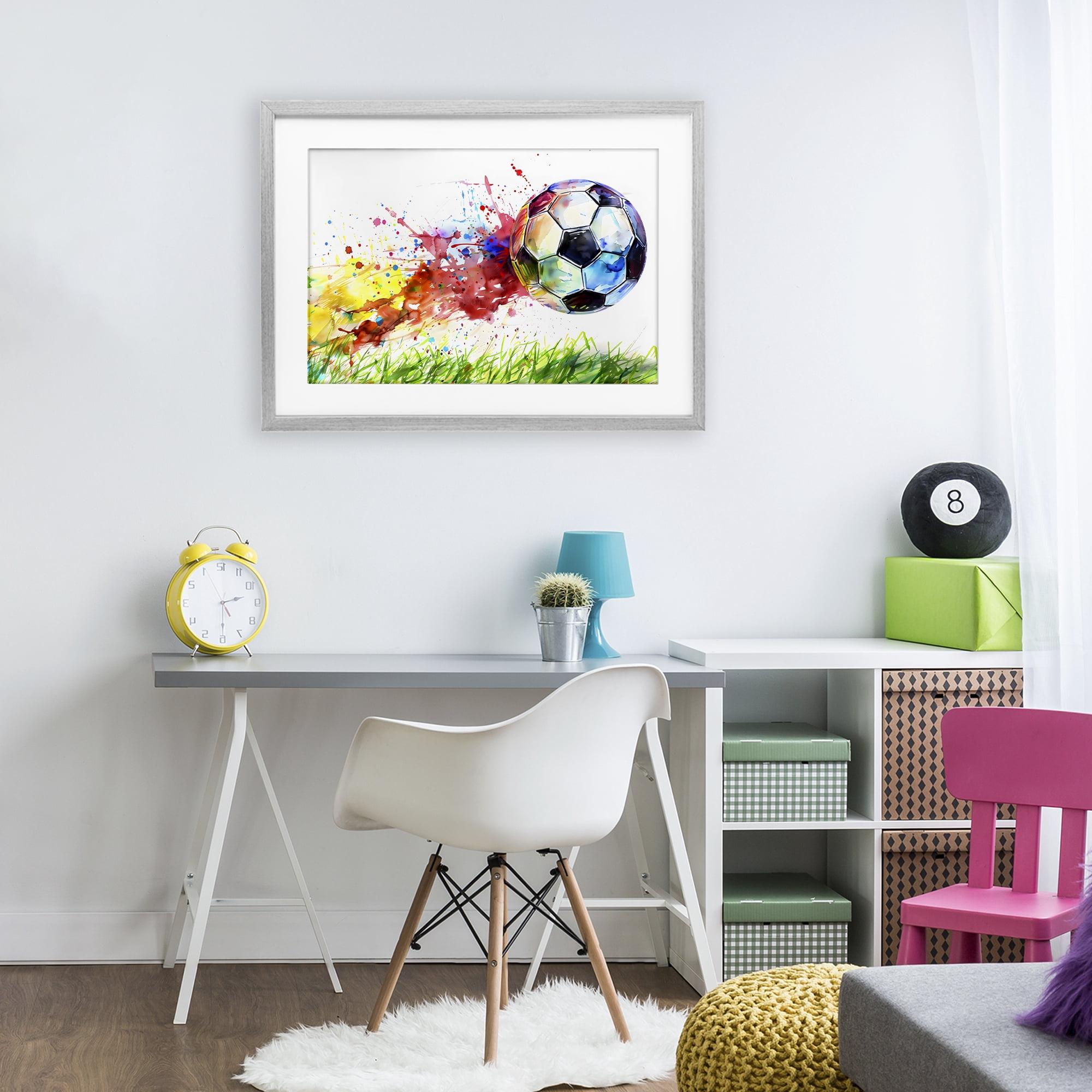 Stupell Industries Watercolor Soccer Ball in Motion Gray Framed Print Under Glass, design by Creative Studio
