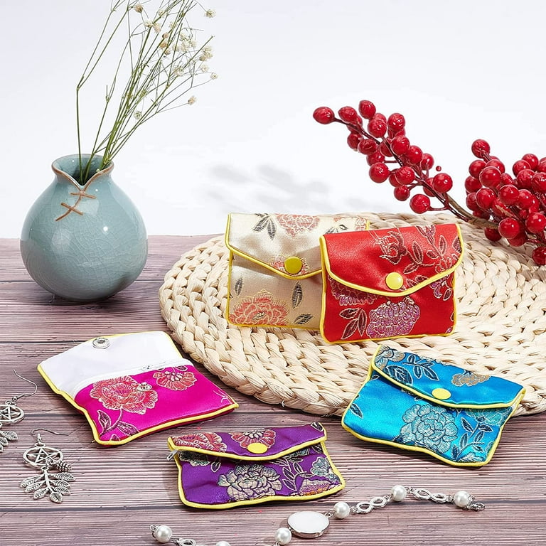 15 Pcs Silk Jewelry Pouch with Zipper Chinese Silk Pouches Travel Jewelry  Pouch Small Zippered Jewelry Pouches Asian Jewelry Pouch for Traveling