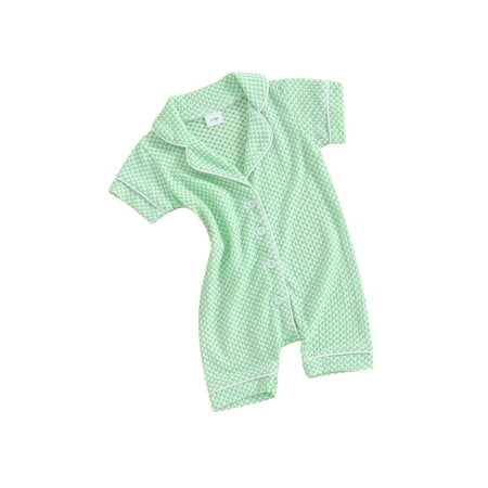 

FEORJGP Infant Baby Summer Pajamas Boys Girls Casual Loungewear Short Sleeve Jumpsuits Lapel Collar Rompers Button Down Textured Bodysuit Newborn Sleepwear Loose Soft Nightwear