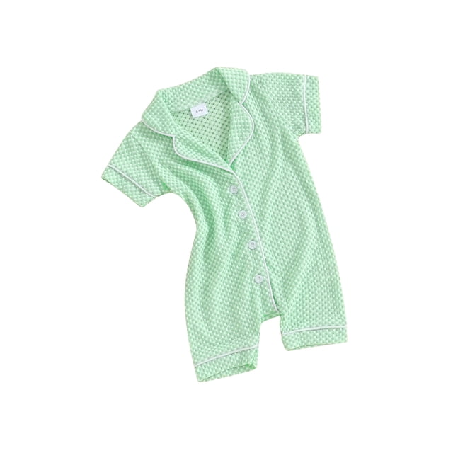 xiaxaixu Baby Boys Girls Jumpsuits Short Sleeve Lapel Collar Button Down Textured Rompers Newborn Pajamas