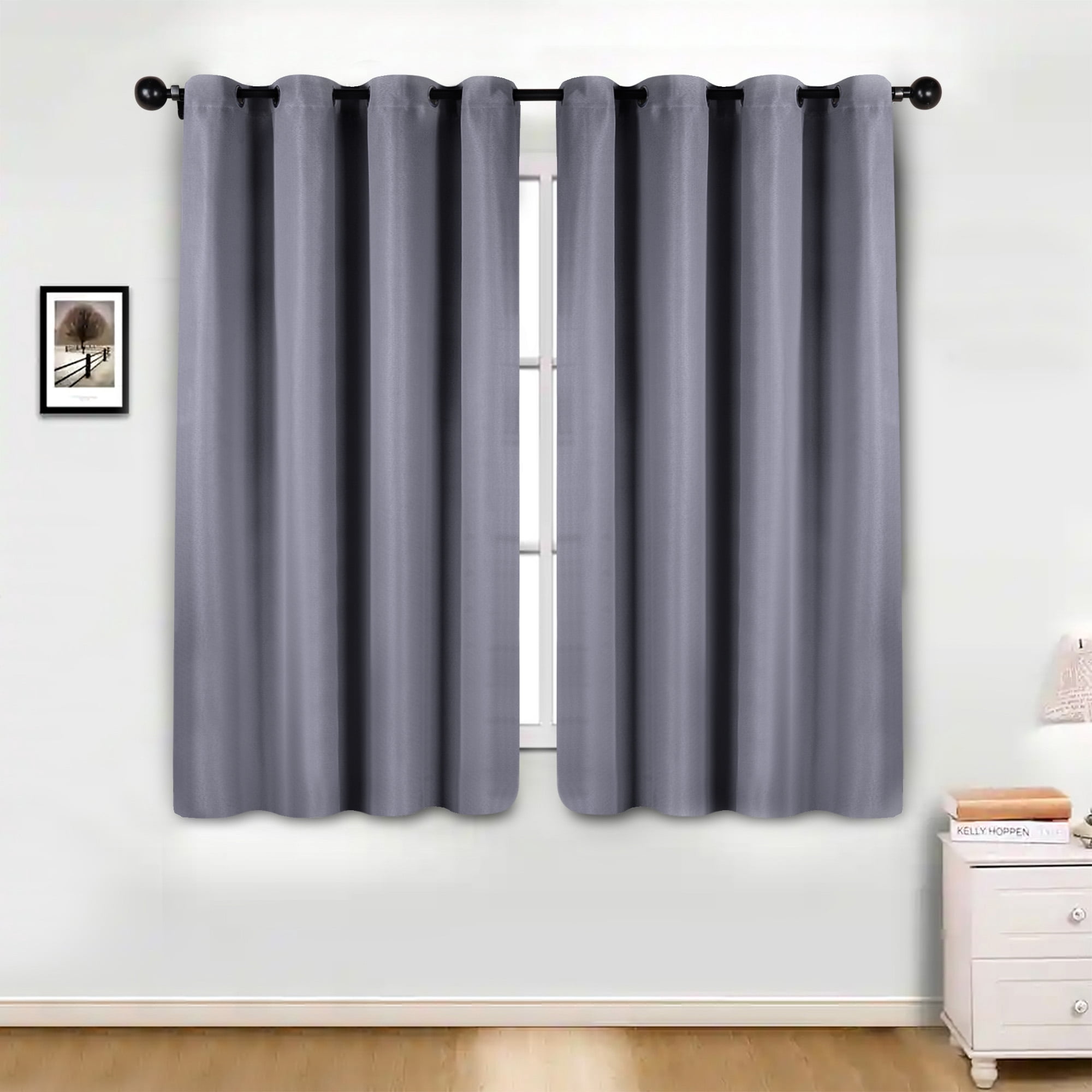 Superior Jaxon Blackout Curtains Set of 2, Grommet Header Curtain Panel Pair, 52"W x 63"L, Silver