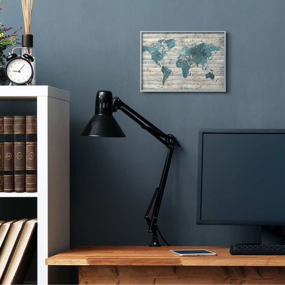 Stupell Industries Intriguing Blue Patterned Map on Rustic Design Designed by Ziwei Li