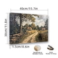 thumbnail image 4 of Vintage Golden Frame Canvas Wall Art - Countryside Landscape with Wooden Fence & Tree-Lined Path, Horizontal Ink on Canvas Painting for Living Room, Bedroom, Office Decor, Ready to Hang, Canvas Wall, 4 of 10