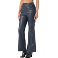 thumbnail image 1 of Pantalón Casual de Cuero Sintético Inspire Chic para Mujer, Cintura Alta, Campana, Flare, Largo, PU, Talla XL, Azul Oscuro, 1 of 6