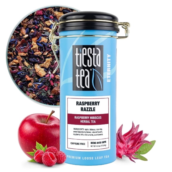 Tiesta Tea - Raspberry Razzle | Loose Leaf Herbal Tea | Caffeine-Free Berry Blend | Make Hot or Iced & Brews Up to 50 Cups | 4 Ounce Refillable Tin