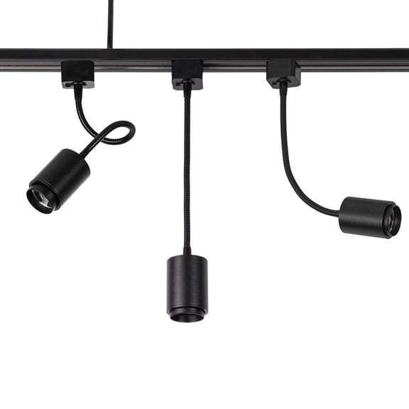 KAYYELAMP Set Of Three Flexible Hose Mini Black Aluminium Spotlight J-Type Track Mounted 5W Neutral Light COB Focusing Adjusted Background Track Lighting For Gallery Cabinet Loft(No Track)