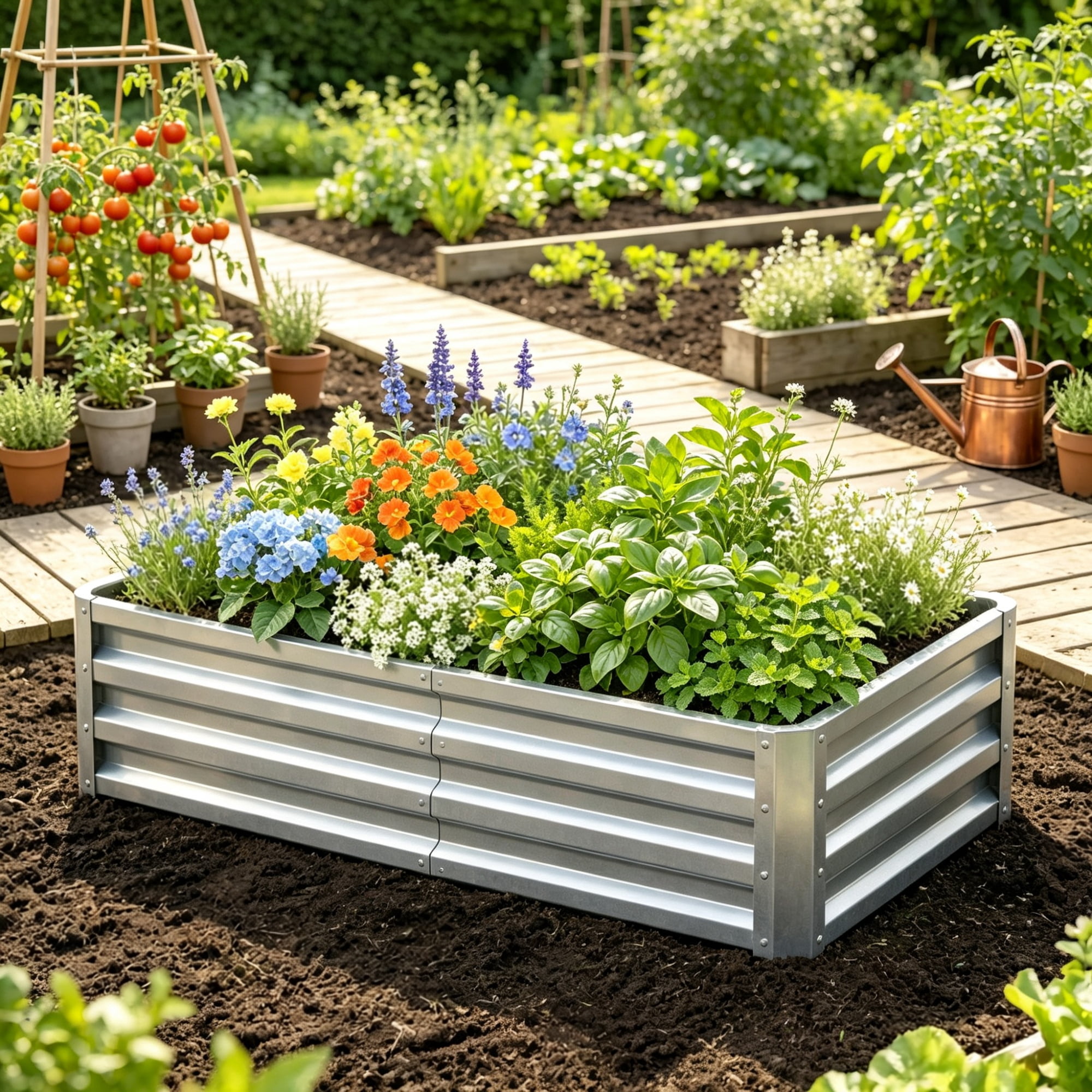 Galvanized Raised Garden Bed for Patio Herb Gardening, Sturdy Metal Planter Box, 4' x 2' x 1'