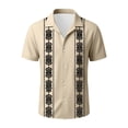 thumbnail image 4 of Hesxuno Men Untucked Dress Shirts Camp Collar Button Down Shirt Summer Cuban Guayabera Shirt Floral Printed Loose Fit Tops Casual Comfortable Holiday Shirts Khaki XL, 4 of 4