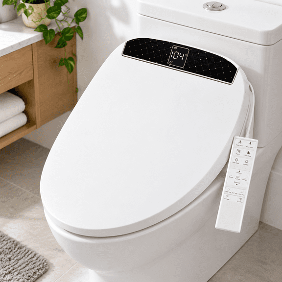 Elongated Electric Heated Bidet Toilet Seat with LED Display