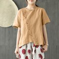 thumbnail image 1 of Blusa vintage de verano para mujer Camiseta asimétrica de manga corta con cuello redondo Irfora Caqui L, 1 of 7