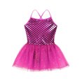thumbnail image 3 of YONGHS Robe Tutu Sirène pour Filles Enfants Danse Ballet Jupe en Maille Brillante Danse de Salon Rose Rouge 6, 3 of 5