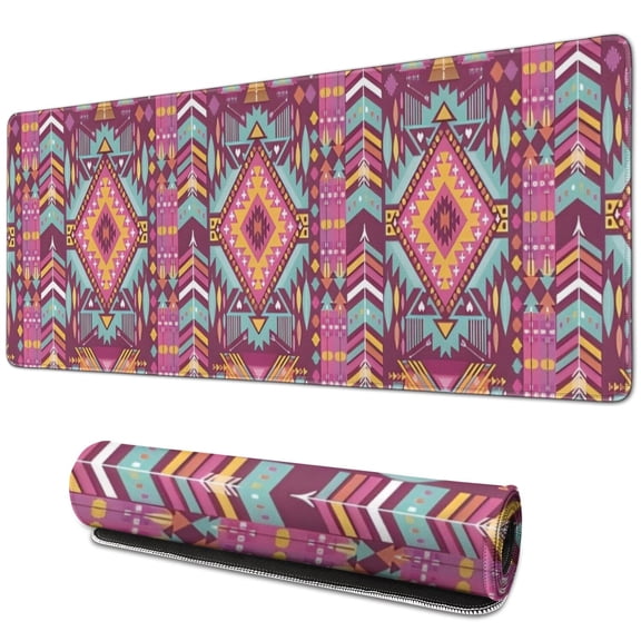 Long Mouse Pads for Desk,Colorful Tribal Pattern Desk Mats on Top Of Desks, Desk Mouse Pad Extra Large with 3mm Non-Slip Base and Stitched Edge for Gaming,Office,Work,Home 31.5"x11.8"
