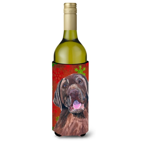 Carolines Treasures SC9424LITERK Labrador Red and Green Snowflakes Holiday Christmas Wine Bottle Hugger Wine Bottle