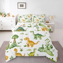 Manfei Green Orange dinosaur Bedding Comforter Set,Happy Camping Twin Comforter Sets,Green Rustic Leaves Bedding Set For Boy Teens,Luxury Bedroom Decor Reversible,2 Pieces