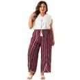 thumbnail image 3 of DARING DIVA Women's Plus Split Flowy Striped Wide Leg Pants 1X Burgundy, 3 of 6