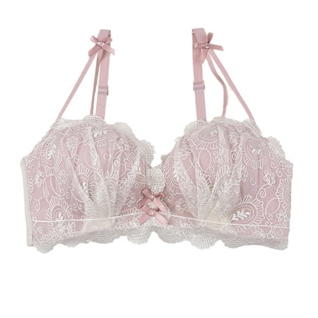 

Cathalem Lightweight Sports Bras for Women Underwire Push Up Strappy Embroidered Mesh Sheer One Strap Sports Bras for Women Underwear Pink 36