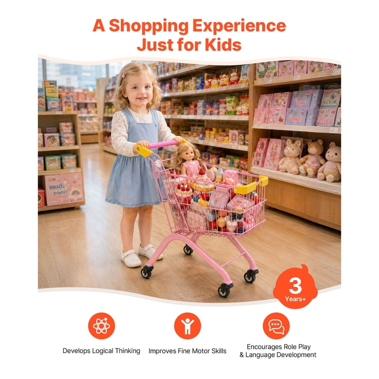 KFFKFF Children's Shopping Cart with Steel Frame, Pink photo 2