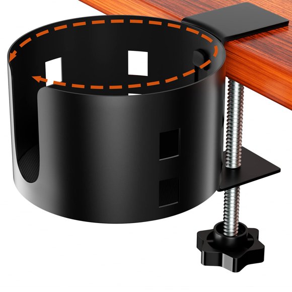 Portavasos de escritorio OOKUU mejorado, grande, antiderrames, metálico, negro