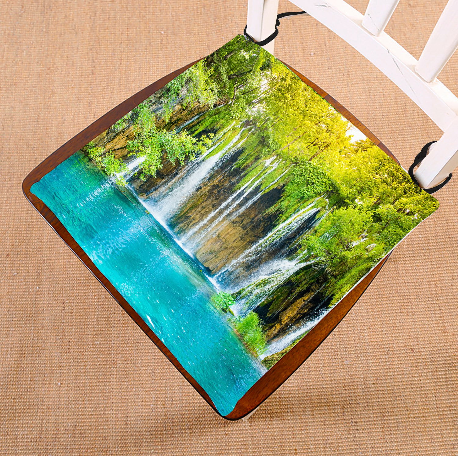 PHFZK Nature Scenery Chair Pad, Beautiful Waterfall Lake Forest