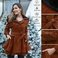 thumbnail image 4 of Long Trench Coat Women Dress Jackets Coats Double- Pea Coat with Bow Tie Belt Sherpa Lined Trench Coat for Women (Coffee L), 4 of 8