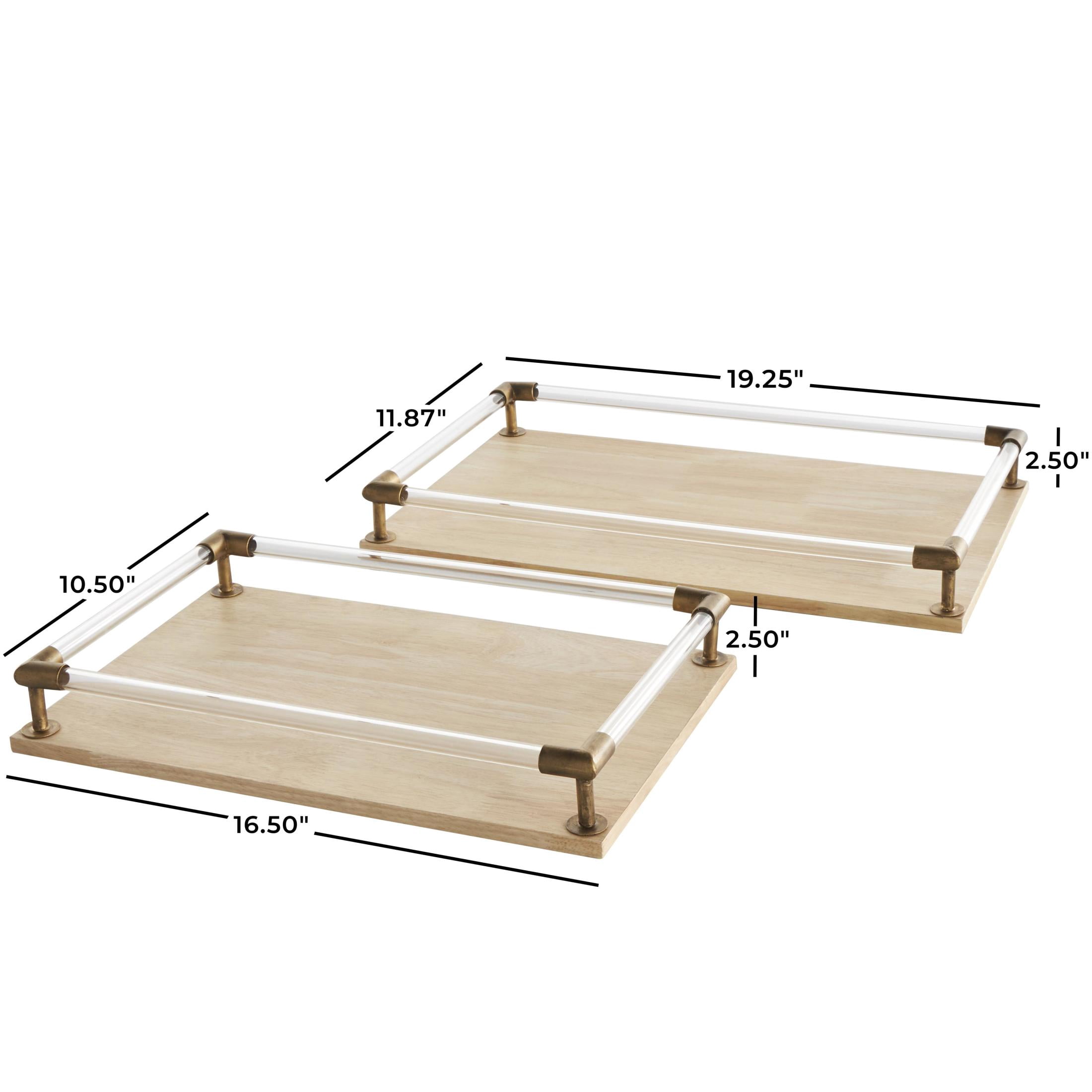 DecMode 19", 17"W Light Brown Mango Wood  Tray with Copper Metal Edges and Acrylic Sides, 2-Pieces