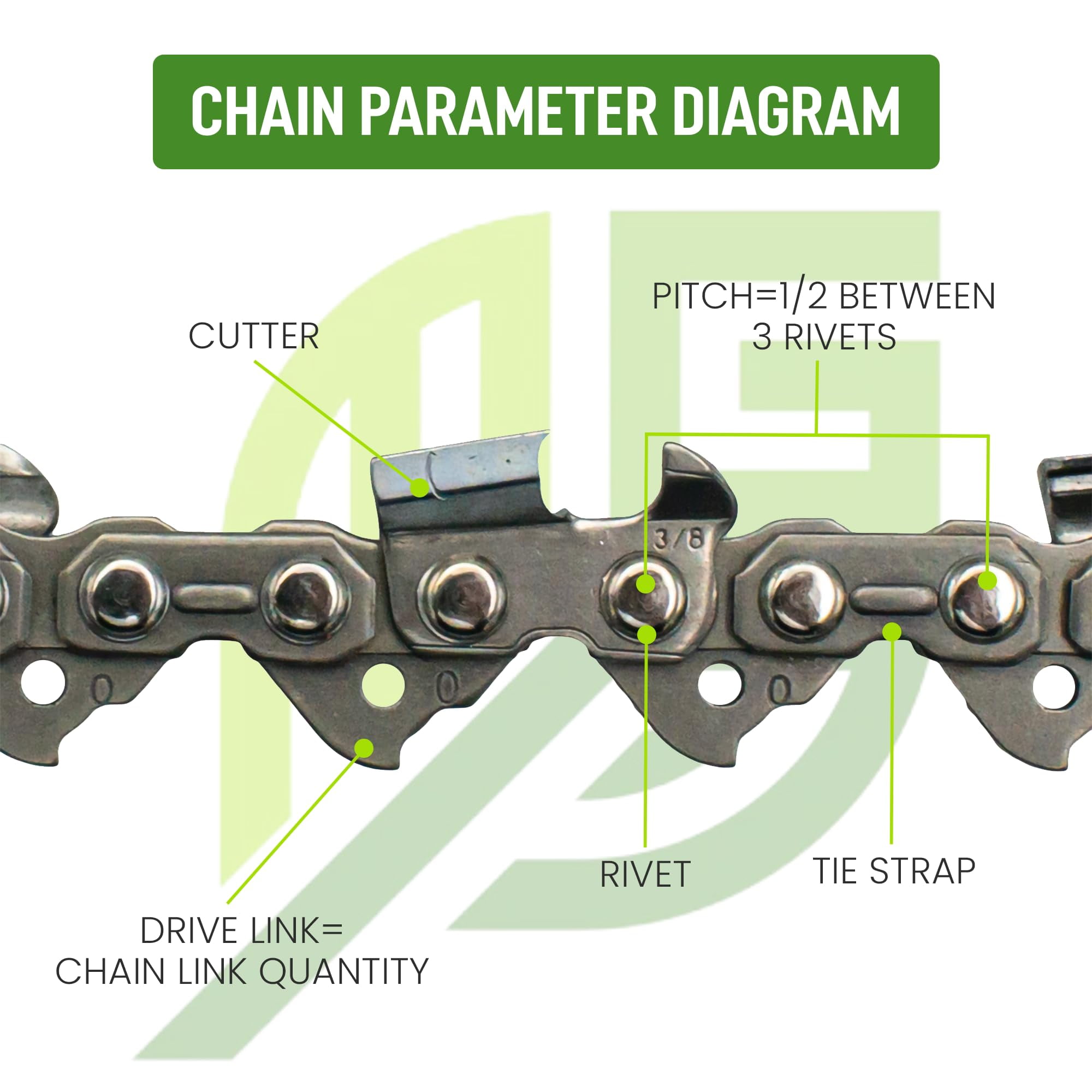 18 Inch Chainsaw Chain 3 Pack | 3/8" LP Pitch, .050" Gauge, 62 Drive Links | Fits Echo, Stihl, Ego | Replacement for Oregon and Husqvarna Chainsaw Chain