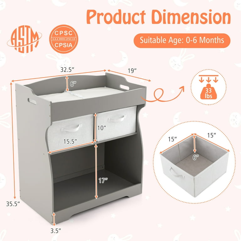 Costway Baby Changing Table Dresser Infant Diaper Station Nursery with Pad Drawers