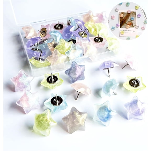 Pack of 25 Push Pins Star Glitter Thumb Tacks Star Thumb Tacks for Home 0.8x0.6In Reusable Corkboard Decor for Offices Home Decor
