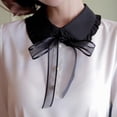thumbnail image 4 of Cuello falso de gasa jinwen cuadrado alzado Lazo Blusa de encaje Negro, 4 of 8