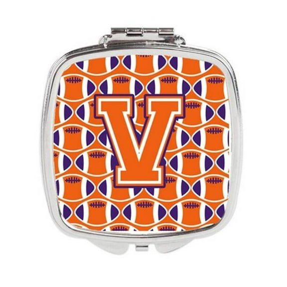 Carolines Treasures  Letter V Football Orange - White & Regalia Compact Mirror