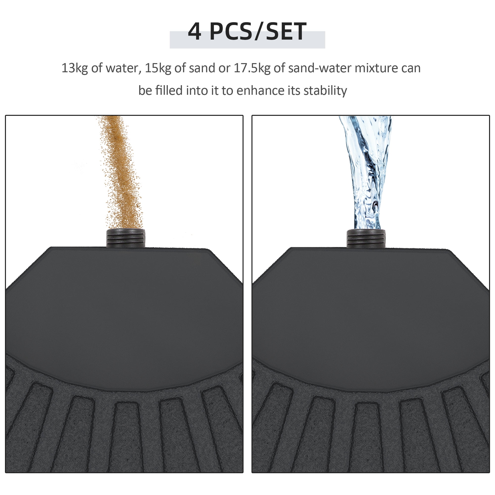 Outsunny 4 Pieces Round Patio Umbrella Base, Cantilever Offset Outdoor Umbrella Weights, 52 Liters Capacity Water or 112 lbs Capacity Sand Plates Set