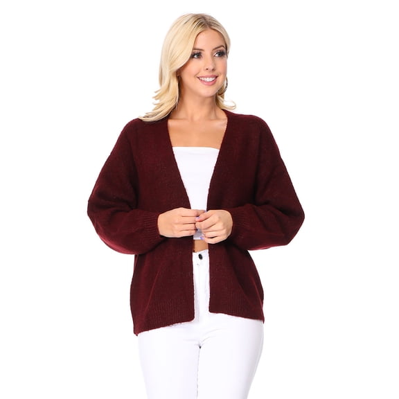 Yemak Women's Chunky Knit Long Bell Sleeve Open Sweater Cardigan MK8235-BUR-L-BD