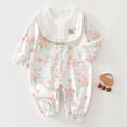 thumbnail image 2 of UYYX Baby Clothes For Girls Baby Girls Floral Collar Sleeve Romper Full Snap Crotch Thin Knit Long Sleeve Spring Picnic Outfit(12-18 Months,Blue), 2 of 7