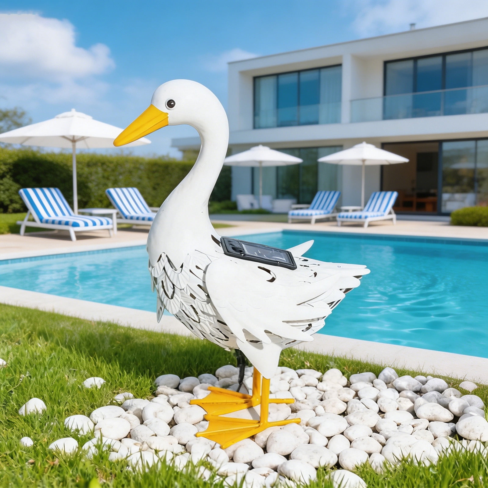 PLPPYFS Solar-powered Metal Duck Garden Statue Courtyard Garden Ornament Outdoor Lifelike Duck Decor Yard Art Sculpture for Home Lawn Backyard Porch Patio Decoration, Gift for Housewarming
