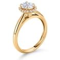 thumbnail image 3 of Gem Stone King 10K Yellow Gold White Moissanite and White Lab Grown Diamond Halo Engagement Ring for Women (1.03 Cttw, Oval 7X5MM, Size 6), 3 of 4