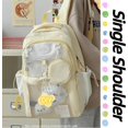 thumbnail image 3 of Kawaii Backpack Double Shoulder Bag with Cute Star Removable Pouch Small Clear Front Pocket Large Capacity Fits 16" Laptop Dopamine Colors Daypack (Pink), 3 of 7